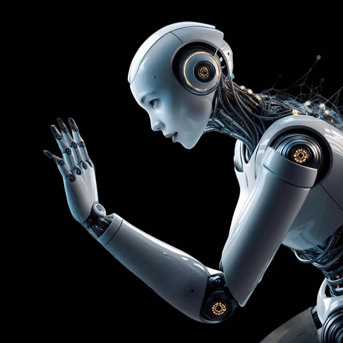 A humanoid robot reaching out