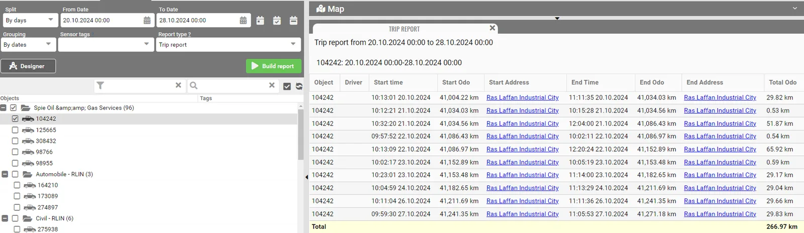 Report builder with trip report output